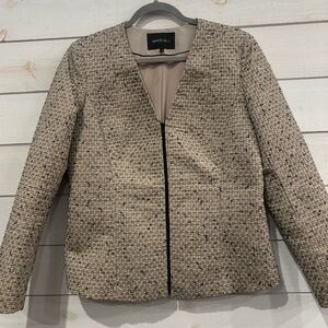 Lafayette 148 Women's Beige Metallic Multicolor Tweed Front Zip Blazer Size 12